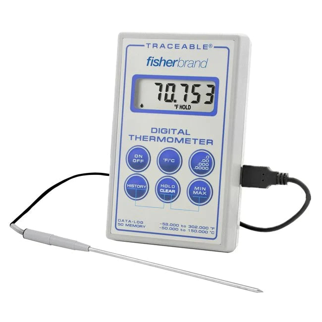 Fisherbrand Traceable - Digital Laboratory Thermometer with Alarm Fahrenheit / Celsius -40° to 300°F (-40° to 150°C) Stainless Steel Probe Battery Operated - ACC9270DIG