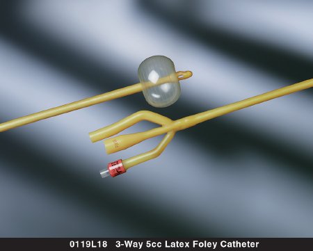 Bard Lubricath - Foley Catheter 3-Way Round Tip 5 cc Balloon 18 Fr. Latex - 0119L18