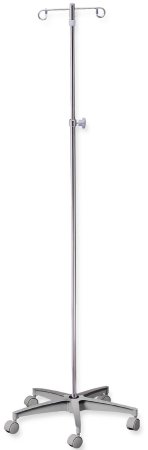 McKesson McKesson IV Stand Floor Stand 2-Hook 5-Leg, Dual-Wheel Nylon Casters, Cast Aluminum Base - 81-11350