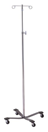 McKesson McKesson IV Stand Floor Stand 2-Hook 4-Leg, Rubber Wheel, Ball-Bearing Casters, 22 Inch Epoxy-Coated Steel Base - 81-43403