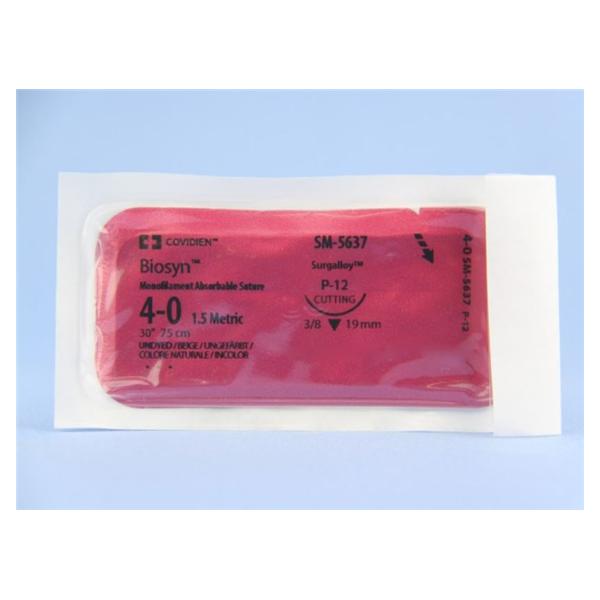 Medtronic MITG-Covidien Suture 4-0 Polyglecaprone P-12 Biosyn Undyed 30" Monofilament 12/Ca - SM5637