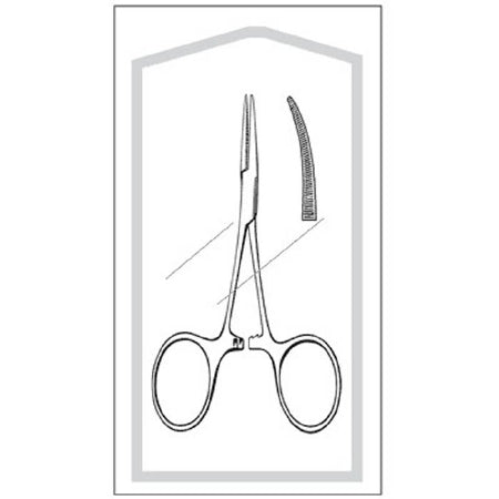 Sklar Econo Hemostatic Forceps Hartmann-Mosquito 3-1/2 Inch Floor Grade Stainless Steel Sterile Ratchet Lock Finger Ring Handle Curved Serrated Tip - 96-2557