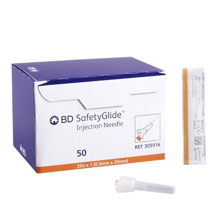 SafetyGlide - Hypodermic Needle Sliding Safety Needle 25 Gauge 1 Inch Length Regular Wall - 305916