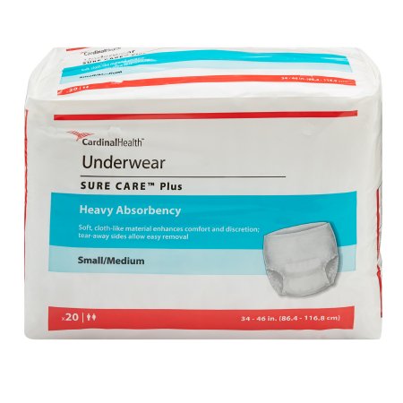 Sure Care Plus - Unisex Adult Absorbent Underwear Pull On with Tear Away Seams Small / Medium Disposable Heavy Absorbency - 1605