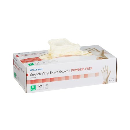 McKesson - Exam Glove Medium NonSterile Stretch Vinyl Standard Cuff Length Smooth Ivory Not Chemo Approved - 14-816