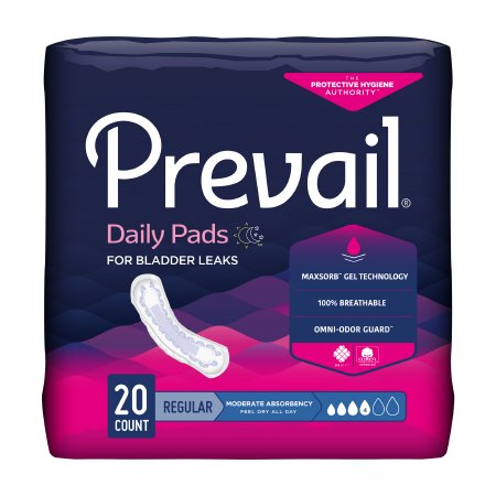 Prevail Daily Pads - Bladder Control Pad 9-1/4 Inch Length Moderate Absorbency Polymer Core One Size Fits Most Adult Female Disposable - BC-012