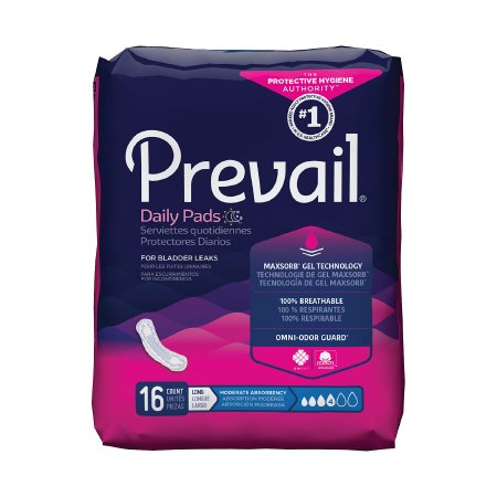 First Quality Prevail Daily Pads Bladder Control Pad 11 Inch Length Moderate Absorbency Polymer One Size Fits Most Female Disposable - BC-013