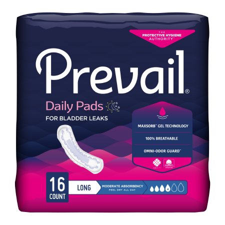 Prevail Daily Pads - Bladder Control Pad 11 Inch Length Moderate Absorbency Polymer Core One Size Fits Most Adult Female Disposable - BC-013