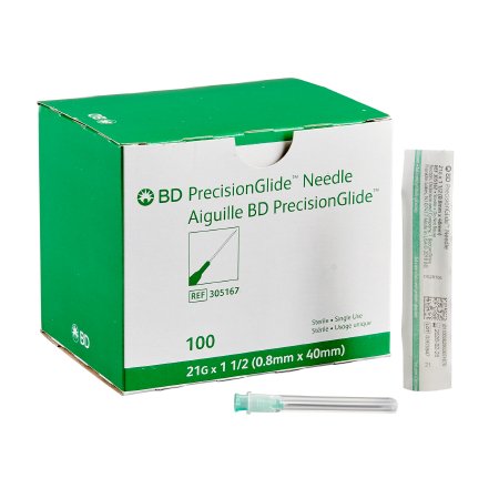 PrecisionGlide - Hypodermic Needle NonSafety 21 Gauge 1-1/2 Inch Length Thin Wall - 305167