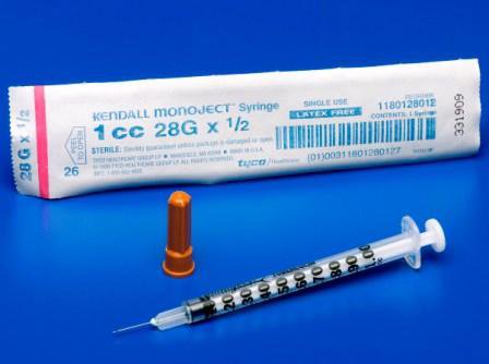 Monoject - Tuberculin Syringe with Needle 1 mL 28 Gauge 1/2 Inch Regular Wall NonSafety - 1180128012