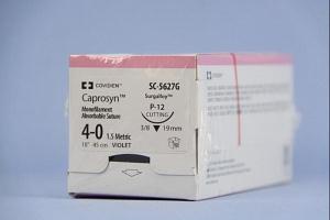 Covidien Caprosyn Suture with Needle Absorbable Uncoated Violet Suture Monofilament Polyester Size 5-0 18 Inch Suture 1-Needle 13 mm Length 3/8 Circle Reverse Cutting Needle - SC5587G