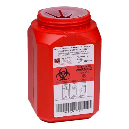 Post Medical - Sharps Container 1 Quart Red Base / Translucent Lid Vertical Entry - WD-110