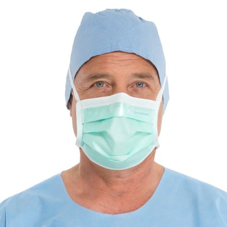 Halyard - Surgical Mask Anti-fog Adhesive Film Pleated Tie Closure One Size Fits Most Green NonSterile Not Rated Adult - 49215