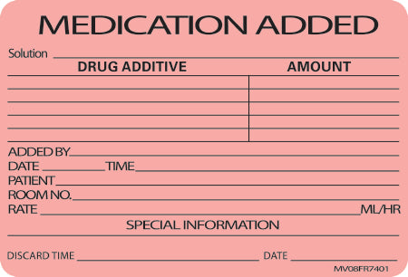 MedVision - Pre-Printed Label Anesthesia Label Fluorescent Red Paper Medication Added Black Medication Instruction 2 X 2-15/16 Inch - MV08FR7401