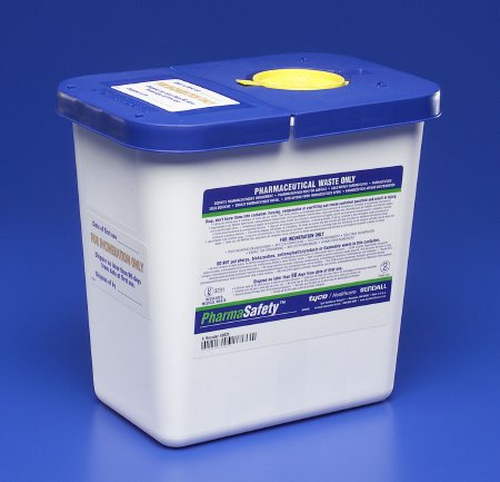 Cardinal PharmaSafety Pharmaceutical Waste Container Nestable 10 H X 10-1/2 W X 7-1/4 D Inch 2 Gallon White Base / Blue Lid Vertical Entry Hinged Lid - 8820
