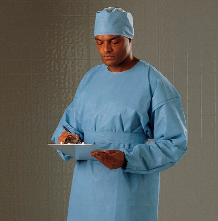 O&M Halyard Inc Halyard Protective Procedure Gown One Size Fits Most Unisex NonSterile Blue - 69127