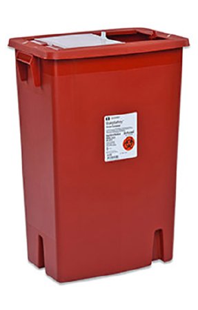 SharpSafety - Sharps Container 26 H X 18-1/4 W X 12-3/4 D Inch 18 Gallon Red Base / White Lid Vertical Entry Gasketed Sliding Lid - 8998SPG2