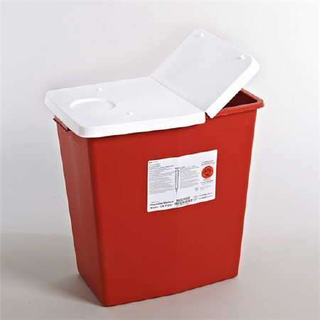 SharpSafety - Sharps Container 18-3/4 H X 12-3/4 W X 18-1/4 D Inch 12 Gallon Red Base / White Lid Vertical Entry Gasketed Hinged Lid - 8932PG2