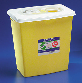Cardinal SharpSafety Chemotherapy Sharps Container 12 Gallon Yellow Base / White Lid Vertical Entry Sliding Lid - 8934PG2