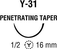 Ti•Cron - Suture with Needle Nonabsorbable Coated White Suture Braided Polyester Size 3 - 0 30 Inch Suture Double-Armed 16 mm Length 1/2 Circle Taper Point Needle - 88862880-41