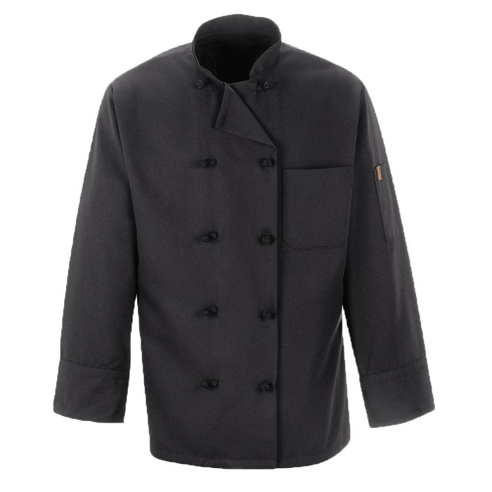Medline Chef 10 Button Front Closure Unisex Spun Black Polyester Coat