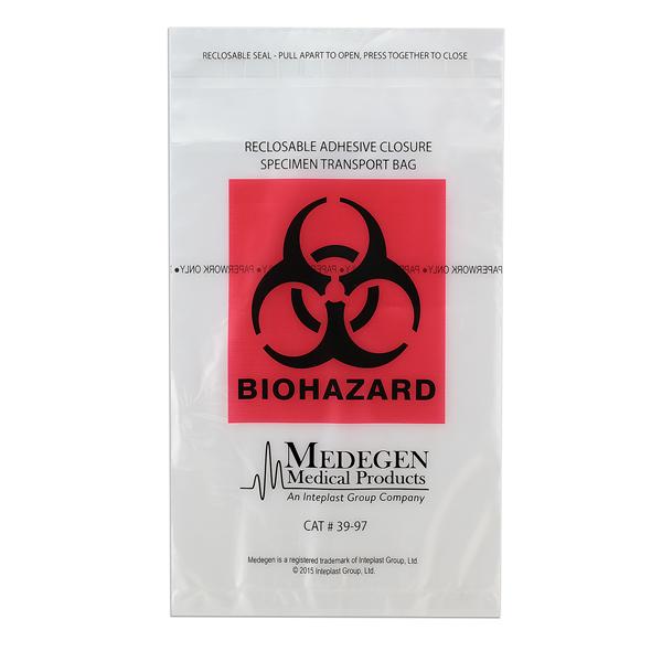 Medegen Medical Products, Specimen Transport Bag Clear/Black/Red Reclosable Adhesive 1000/Ca - 39-97