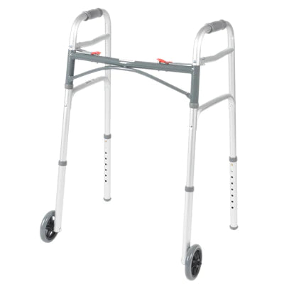 Fabrication Enterprises - Dual Release Folding Walker Adjustable Height Aluminum Frame 350 lbs. Weight Capacity 25 to 32 Inch Height - 43-2122