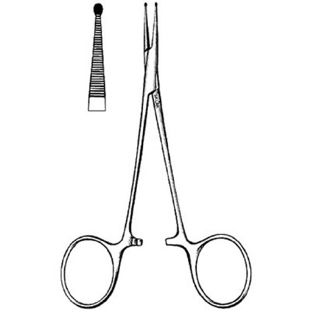 Sklar Surgi-OR Hemostatic Forceps Dunaway 3-1/2 Inch Mid Grade Stainless Steel NonSterile Ratchet Lock Finger Ring Handle Straight Serrated Jaws w/Bead Tips - 95-456