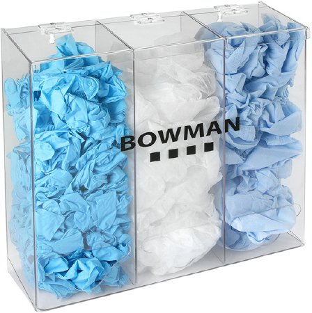 Bowman Manufacturing Bowman PPE Dispenser BOWMAN Clear PETG Plastic Manual Triple Bin Wall Mount - BP-090-DISP