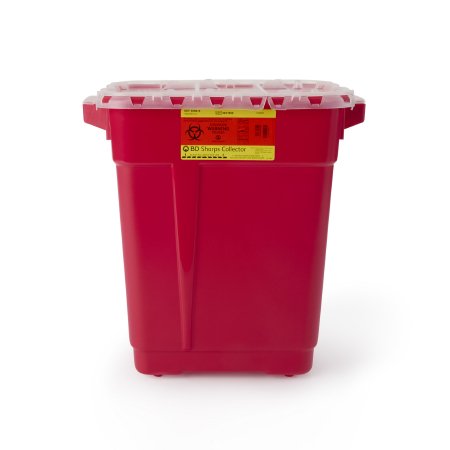 BD - Sharps Container 18-1/2 H X 17-3/4 W X 11-3/4 D Inch 9 Gallon Red Base / Clear Lid Vertical Entry Hinged Snap On Lid - 305615