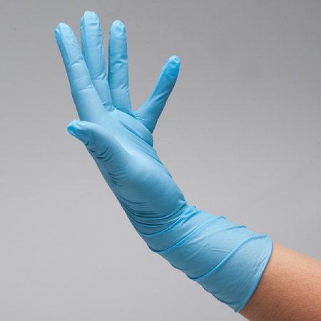 Cardinal Flexam Exam Glove Medium Sterile Pair Nitrile Extended Cuff Length Textured Fingertips Blue Chemo Tested - N8831