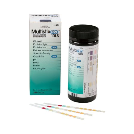 Multistix - Urinalysis Test Blood, Creatinine, Glucose, Ketone, Leukocyte, Nitrite, pH, Protein, Specific Gravity 100 per Bottle - 10331147
