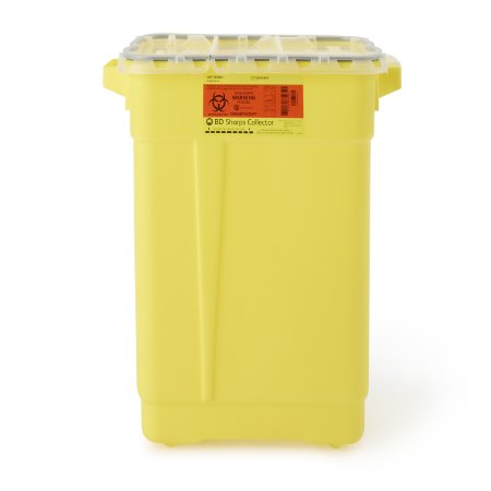 BD - Chemotherapy Waste Container 18-1/2 H X 17-3/4 W X 11-3/4 D Inch 9 Gallon Yellow Base / Clear Lid Vertical Entry Gasketed Hinged Lid - 305603