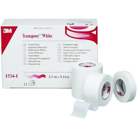3M Transpore White Medical Tape Water Resistant Plastic 1 Inch X 10 Yard White NonSterile - 1534-1