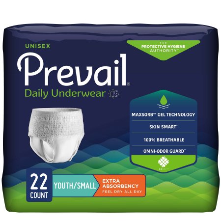 Prevail Daily Underwear - Unisex Youth Absorbent Underwear Pull On with Tear Away Seams Small Disposable Moderate Absorbency - PV-511