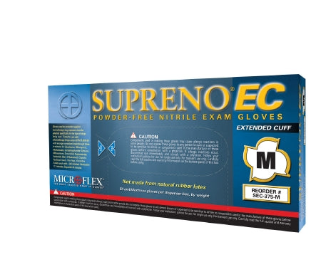 Microflex Medical Supreno EC Exam Glove Small NonSterile Nitrile Extended Cuff Length Textured Fingertips Blue Chemo Tested - SEC-375-S