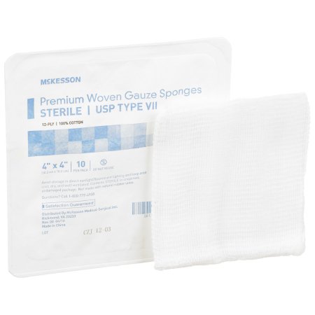 McKesson - USP Type VII Gauze Sponge Cotton 12-Ply 4 X 4 Inch Square Sterile - 16-42441