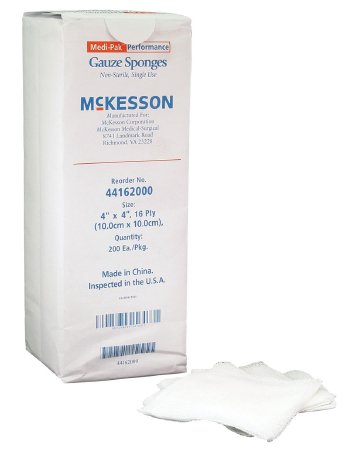 McKesson McKesson Gauze Sponge Cotton 16-Ply 4 X 4 Inch Square NonSterile - 44162000