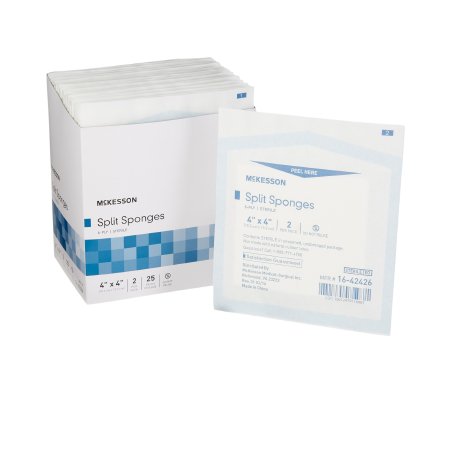 McKesson - I.V. / Drain Split Dressing Polyester / Rayon 4 X 4 Inch Sterile - 16-42426
