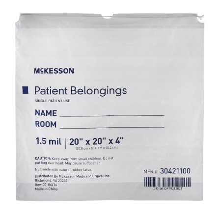 McKesson McKesson Patient Belongings Bag 4 X 20 X 20 Inch Polyethylene Drawstring Closure White - 30421100