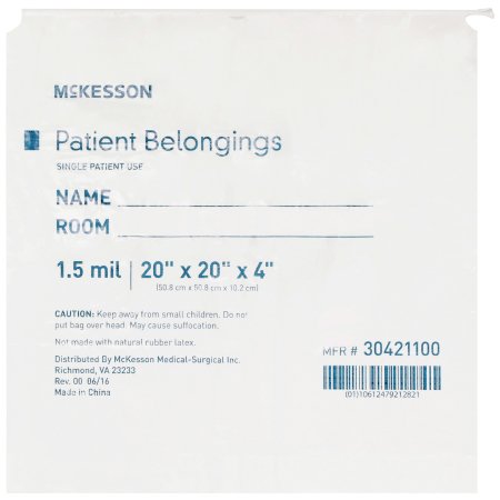 McKesson - Patient Belongings Bag 4 X 20 X 20 Inch Polyethylene Drawstring Closure White - 30421100