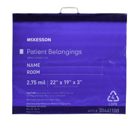 McKesson McKesson Patient Belongings Bag 3 X 19 X 22 Inch Polyethylene Snap Closure Blue - 30441100