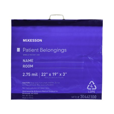 McKesson - Patient Belongings Bag 3 X 19 X 22 Inch Polyethylene Snap Closure Blue - 30441100