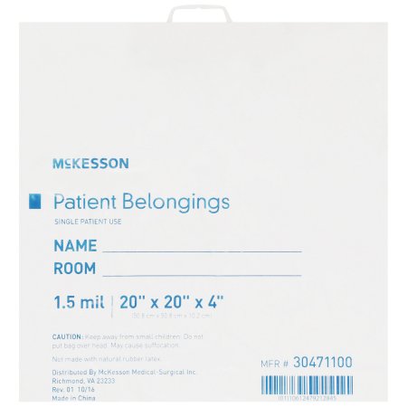 McKesson - Patient Belongings Bag 4 X 20 X 20 Inch Polyethylene Snap Closure White - 30471100