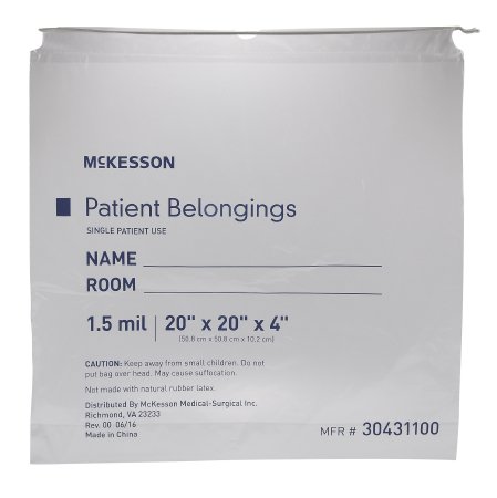 McKesson McKesson Patient Belongings Bag 4 X 20 X 20 Inch Polyethylene Drawstring Closure Clear - 30431100