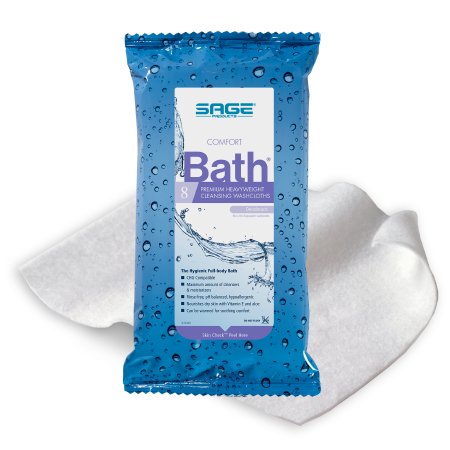 Sage Products Rinse-Free Bath Wipe Comfort Bath Soft Pack Water / Glycerin / Aloe / Vitamin E Scented 8 Count - 7942