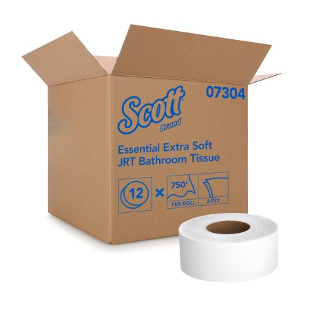 Scott Essential Extra Soft JRT - Toilet Tissue White 2-Ply Jumbo Size Cored Roll Continuous Sheet 3-11/20 Inch X 750 Foot - Kimberly Clark - 07304