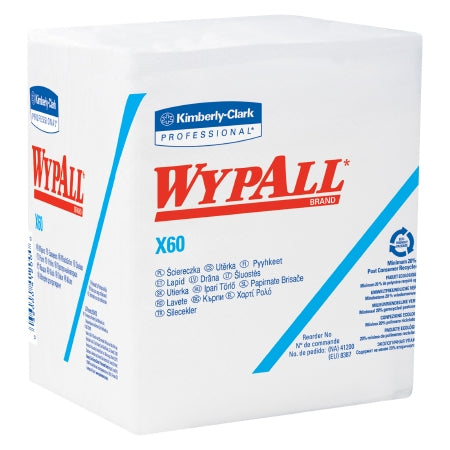 Kimberly Clark WypAll X60 Task Wipe Light Duty White NonSterile Cellulose / Polypropylene 12 X 12-1/2 Inch Reusable - 34865