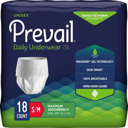 Prevail - Unisex Adult Absorbent Underwear Pull On with Tear Away Seams Small / Medium Disposable Heavy Absorbency - PVS-512
