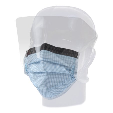 FluidGard - Surgical Mask with Eye Shield Anti-fog Film Pleated Tie Closure One Size Fits Most Blue Diamond NonSterile ASTM Level 3 Adult - 15330